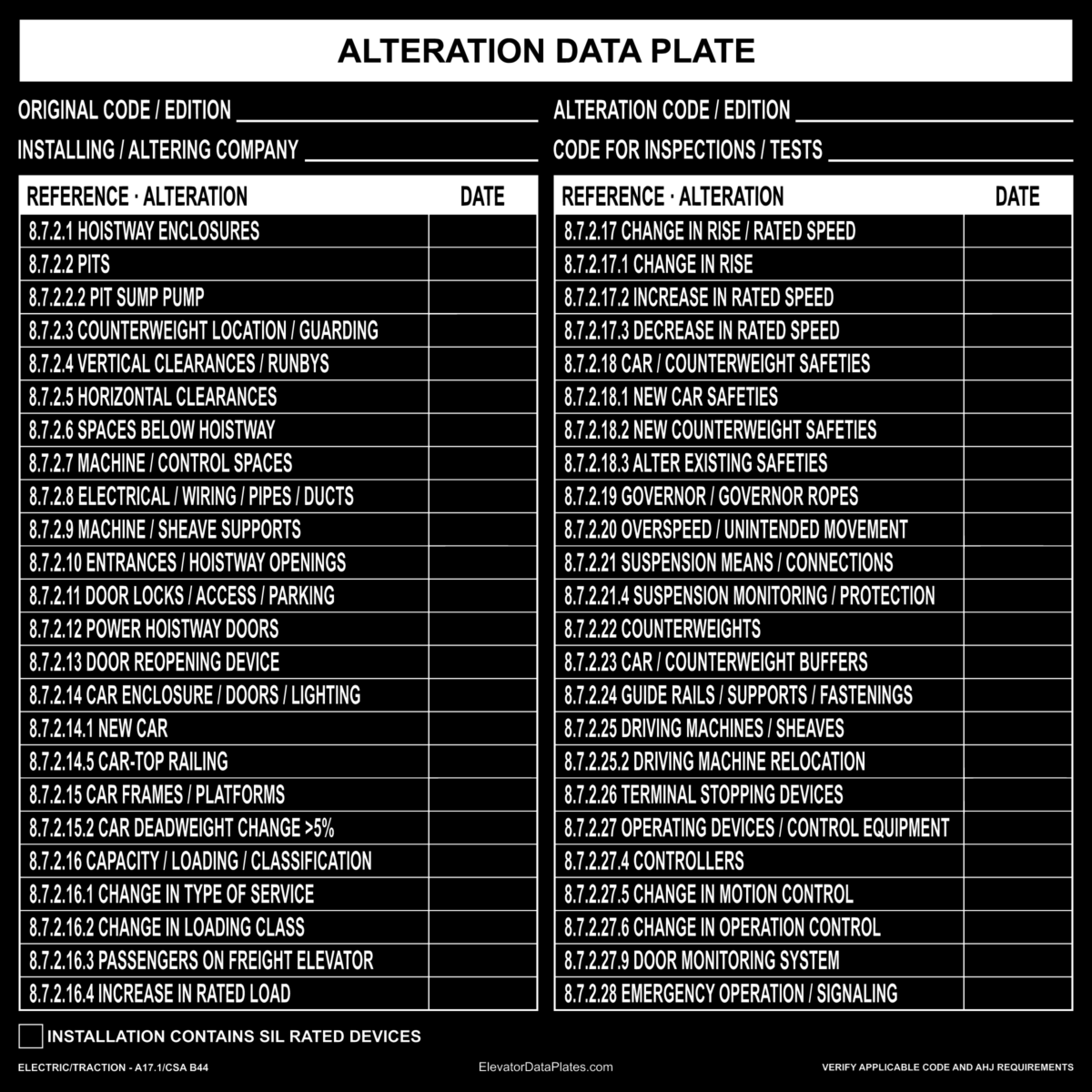 Alteration Data Plate (In-Field)